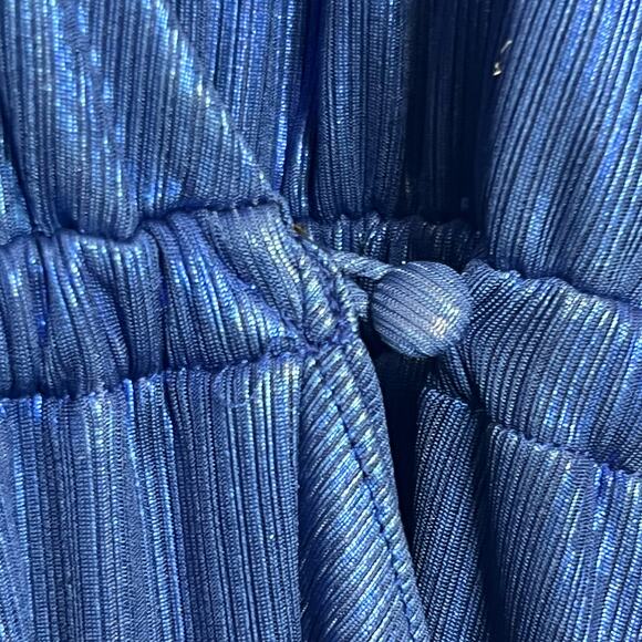 Retrofête Flora Sz Small Metallic Blue Wrap Dress Evening Cocktail High Low - Picture 9 of 15